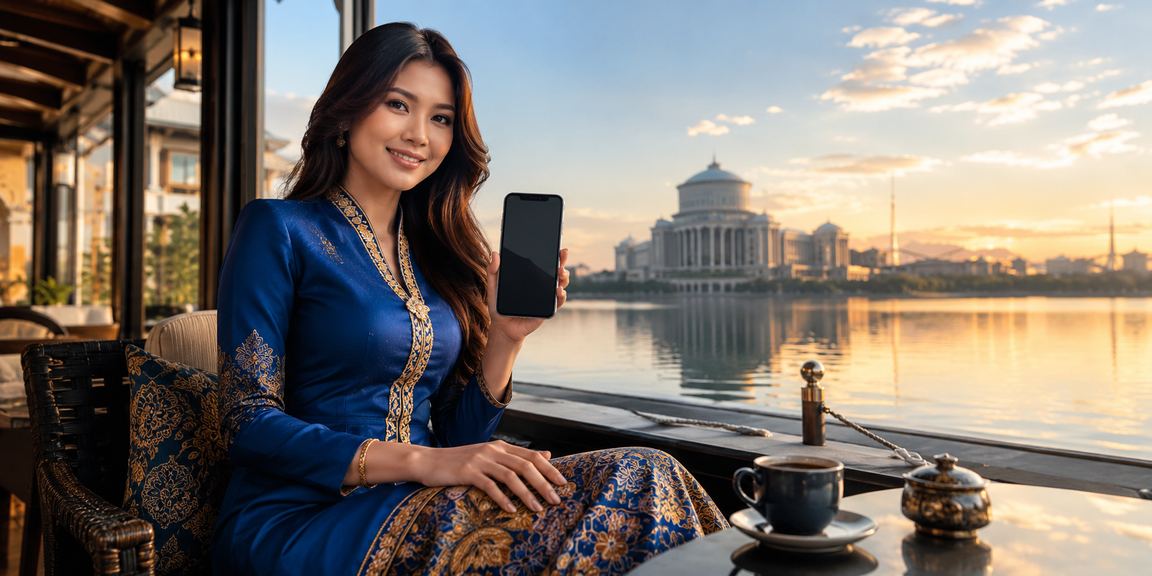 Pemain mudah alih Malaysia mengakses pertaruhan e-sukan di Putrajaya dengan baju kurung
